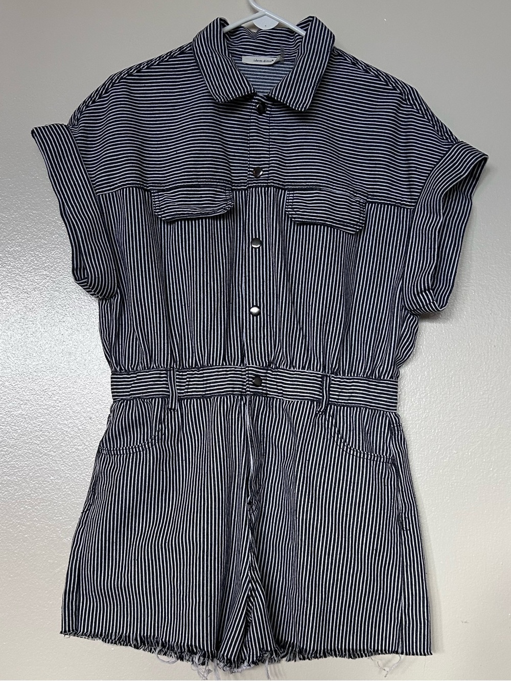 Striped Short Sleeve Romper - Black/White